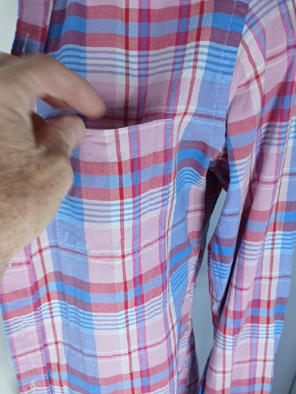 J. Crew Pink, Blue and Red Plaid Cotton Button-Up Shirt